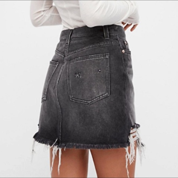 NWT Free People Black Distressed Denim Mini Skirt - Picture 3 of 7